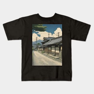 a peaceful street kawase hasui style art japan Kids T-Shirt